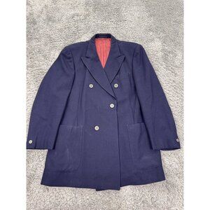 Vtg Reine Schurwolle Blazer Mens 52L Navy Blue Double Breasted Military Jacket